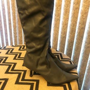 Charcoal grey pointy toe heel boots